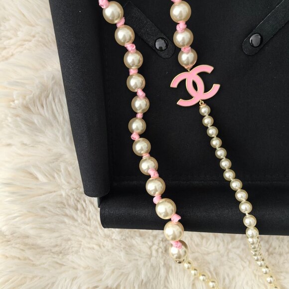 CHANEL Long Necklace Metal Glass Imitation Pearls Silk Resin Authentic - Picture 11 of 11